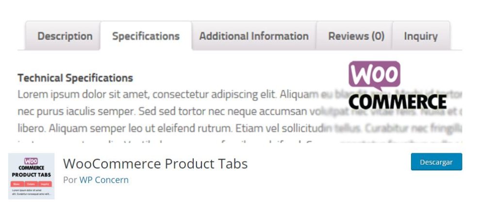 Plugin WordPress Woocommerce Product Tabs.
